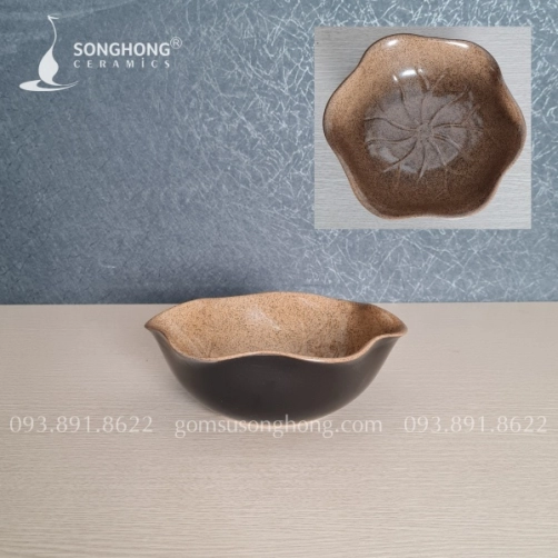 Tô Hoa Gốm 20cm Men Nâu Cát