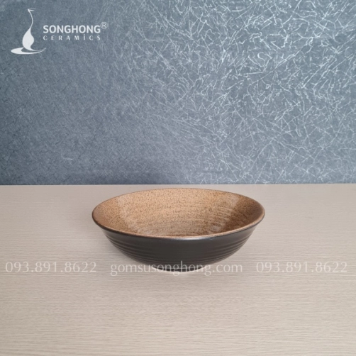 Tô Gốm Loe 18cm Men Nâu Cát