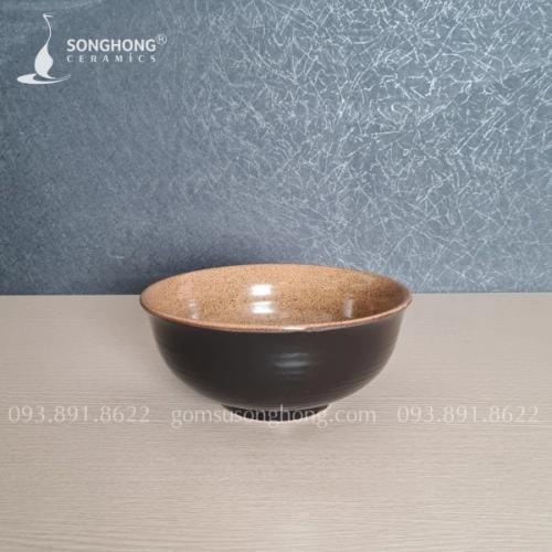 Tô Gốm Sâu 20cm Men Nâu Cát