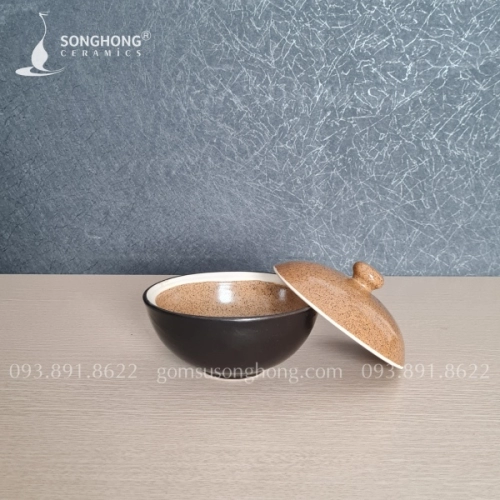 Âu Cơm Gốm 14cm Men Nâu Cát