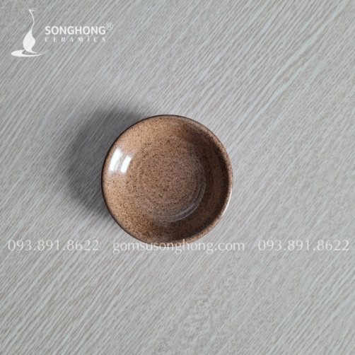 Sauce Dish / Đĩa Sốt Tròn 9cm Gốm Men Nâu Cát