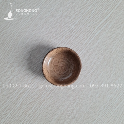 Sauce Dish / Đĩa Sốt Tròn 8cm Gốm Men Nâu Cát
