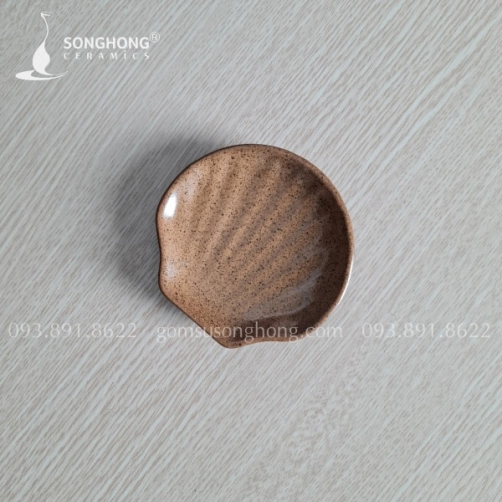 Sauce Dish / Đĩa Sốt Gốm Vỏ Sò Men Nâu Cát