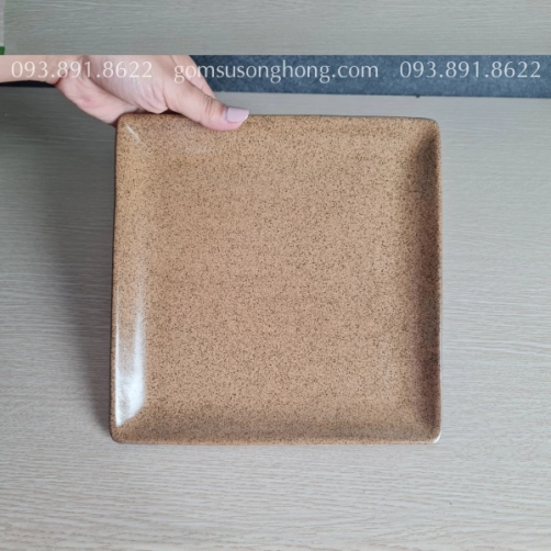 Đĩa Vuông Gốm Men Nâu Cát