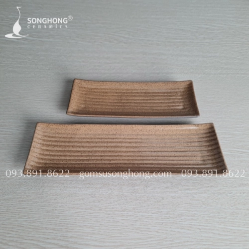 Đĩa Chữ Nhật Gốm Nâu Cát