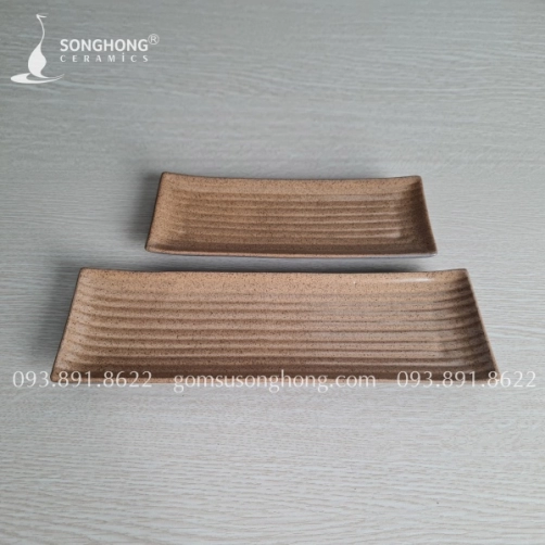 Đĩa Chữ Nhật Gốm Nâu Cát