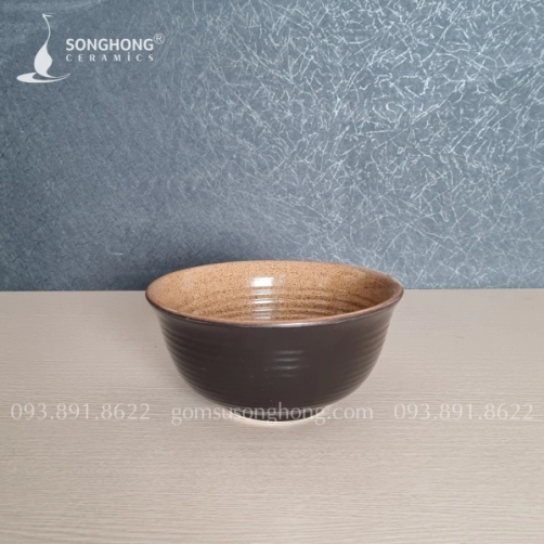 Tô Gốm Sâu 18cm Men Nâu Cát