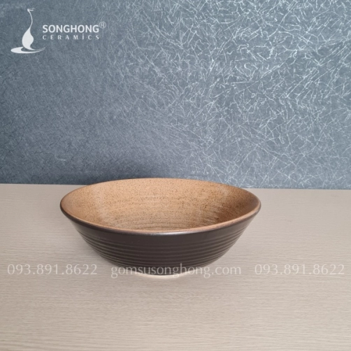 Tô Gốm Loe 22cm Men Nâu Cát