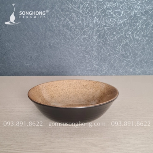 Tô Gốm Loe 20cm Men Nâu Cát