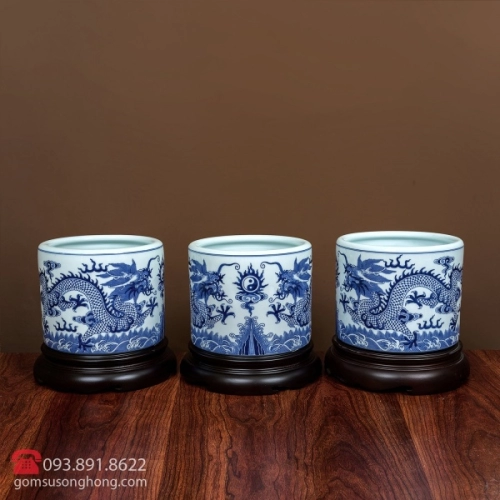 Bộ Bát Hương Vẽ Rồng - Men Rong Cổ Truyền