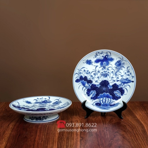 Mâm Bồng Vẽ Sen - Men Rong Cổ Truyền