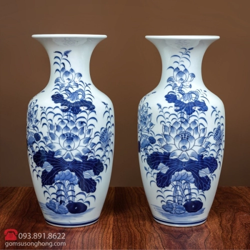 Lọ Lộc Bình Vẽ Sen - Men Rong Cổ Truyền