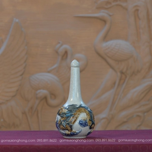 Nậm Rượu Men Rạn Đắp Nổi