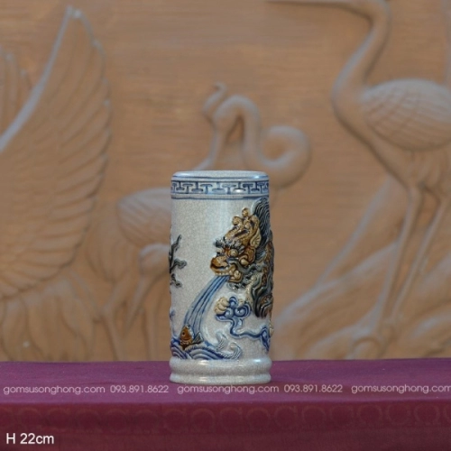 Ống Hương Men Rạn Đắp Nổi