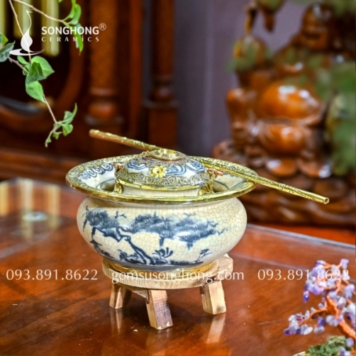 Bộ Điếu Bát Men Rạn Bọc Đồng - M03