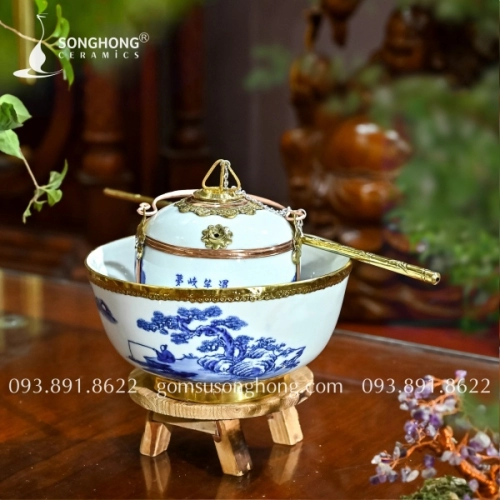 Bộ Điếu Bát Gốm Bọc Đồng - M06