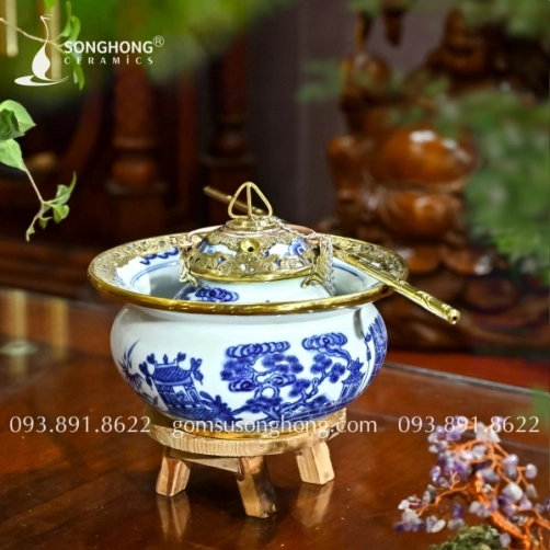 Bộ Điếu Bát Gốm Bọc Đồng - M07