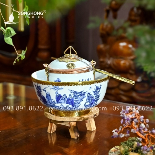 Bộ Điếu Bát Gốm Bọc Đồng - M08