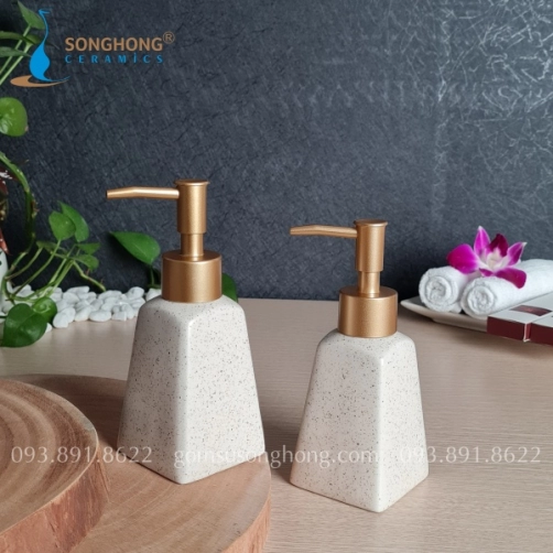 Chai Gốm Chiết Dầu Gội Sữa Tắm Có Vòi Nhấn 200ml - M15