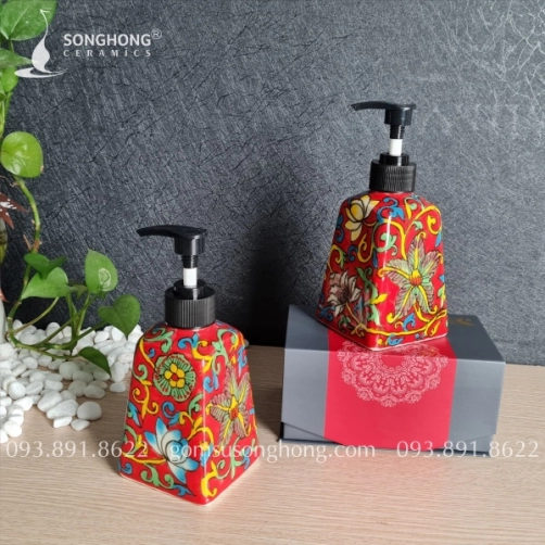 Chai Gốm Vẽ Tay Phong Cách Châu Âu Đựng Sữa Tắm Dầu Gội Cao Cấp - M3