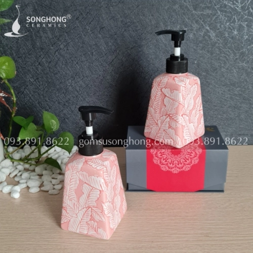 Chai Gốm Vẽ Tay Vintage Đựng Dầu Gội Sữa Tắm Cao Cấp - M5