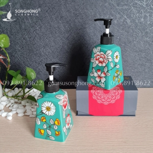 Bình Gốm Đựng Dầu Gội Vẽ Tay Vintage - M9