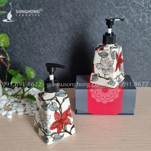 Bình Sứ Vòi Nhấn Chiết Amenities Vẽ Tay Vintage - M10
