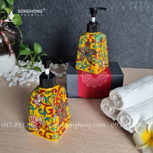 Bình Gốm Chiết Dung Dịch Vẽ Tay Vintage Có Vòi Nhấn - M11