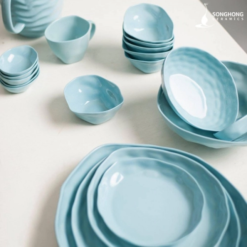 Bộ Bát Đĩa Nặn Tay - Màu Xanh KB