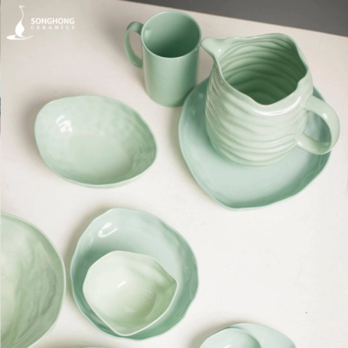 Bộ Bát Đĩa Nặn Tay - Màu Xanh Ngọc