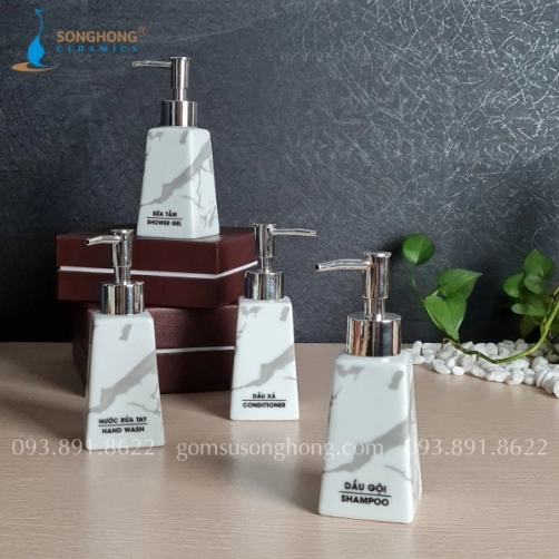 Bộ 4 Bình Sứ Vân Đá Chiết Dung Dịch Cho Khách Sạn 160ml - Mẫu 3