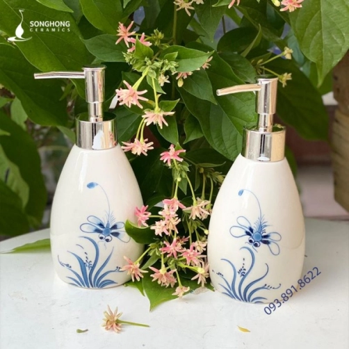 Chai Sứ Đựng Sữa Tắm Dầu Gội Vẽ Tay Cao Cấp 280ml - M8 Vẽ Tay