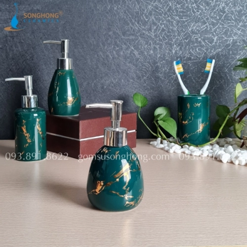 Bình Sứ Chiết Dung Dịch Có Vòi Nhấn 220ml - M6 Vân Vàng Kim