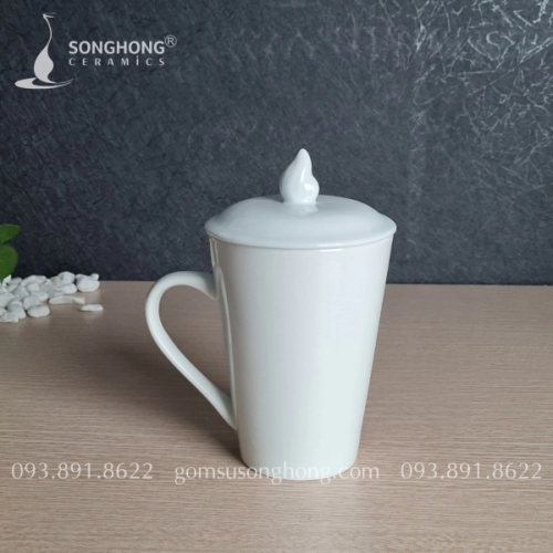 Cốc (Ca) Sứ Trắng 350ml Có Nắp - M2