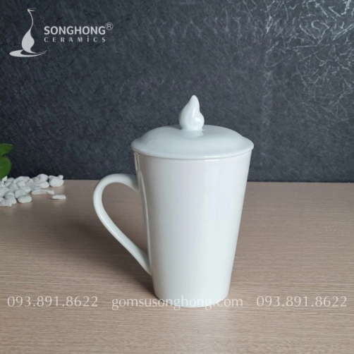 Cốc (Ca) Sứ Trắng 350ml Có Nắp - M2