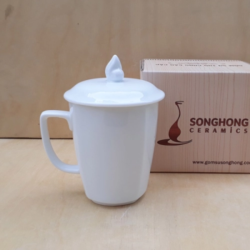 Cốc (Ca) Sứ Trắng 350ml Có Nắp - M4