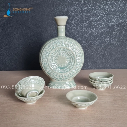 Bộ Bình Rượu Gốm Trống Đồng Đông Sơn 1.2L - M1