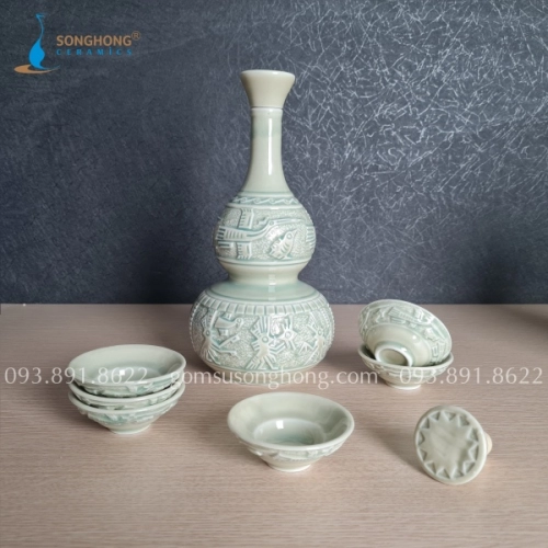 Bộ Bình Rượu Gốm Trống Đồng Đông Sơn 1.2L - M2