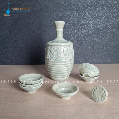 Bộ Bình Rượu Gốm Trống Đồng Đông Sơn 1.3L - M3