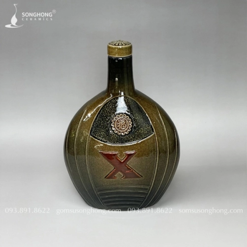 Bình Rượu Gốm Khắc Nổi 750ml - M5