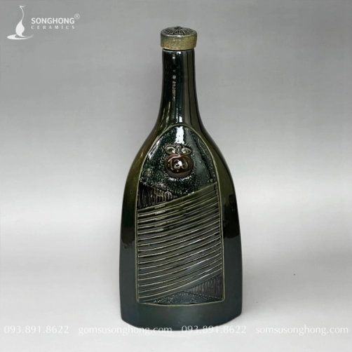 Bình Rượu Gốm Khắc Nổi 750ml - M3
