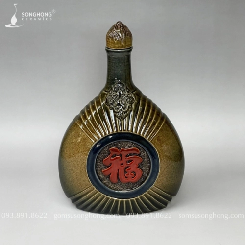 Bình Rượu Gốm Khắc Nổi 750ml - M1