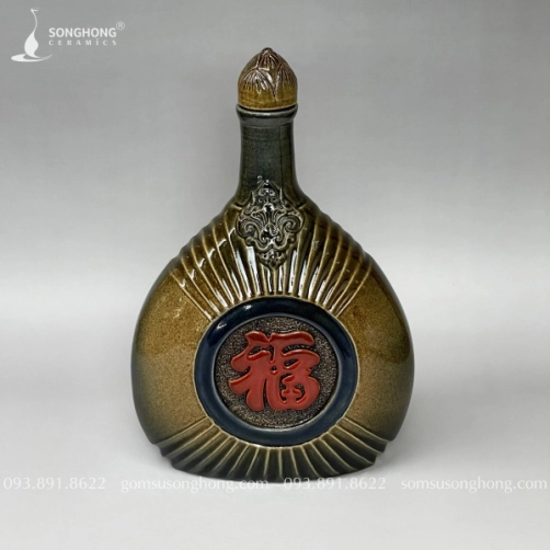 Bình Rượu Gốm Khắc Nổi 750ml - M1
