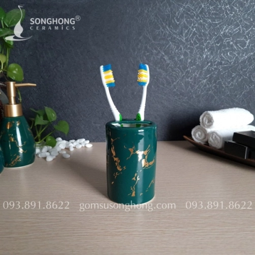 Ống Cắm Bàn Chải Đánh Răng Vân Vàng Kim